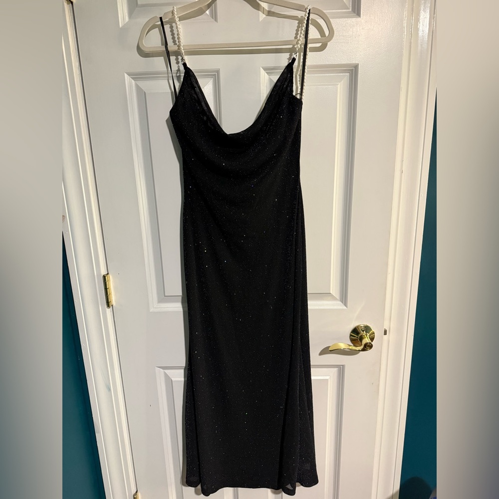 Cider Black Strapless Slip Dress with Beaded Straps